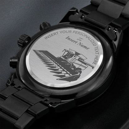 Personalized Laser-Engraved Harvesting Machine Operator Metal Wristwatch With Custom Text And LED Gift Box 2