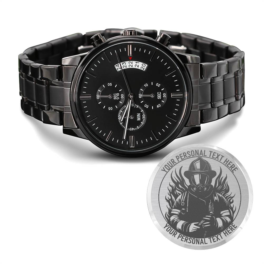 Personalized Laser-Engraved Impressive Firefighter Wristwatch With Custom Text And Gift Box 2