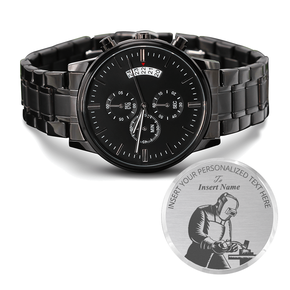 Personalized Laser-Engraved Mig Welder Men's Wristwatch With Custom Text And Gift Box 1