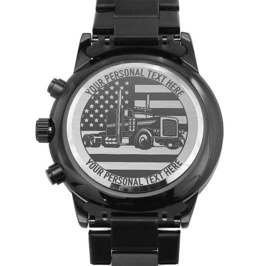 Personalized Laser-Engraved Patriotic US Trucker Metal Wristwatch With Custom Text And Gift Box