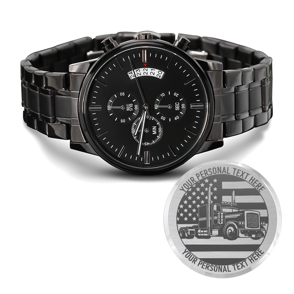 Personalized Laser-Engraved Patriotic US Trucker Metal Wristwatch With Custom Text And Gift Box 1