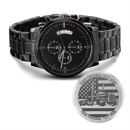 Personalized Laser-Engraved Patriotic US Trucker Metal Wristwatch With Custom Text And Gift Box 1