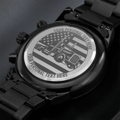 Personalized Laser-Engraved Patriotic US Trucker Metal Wristwatch With Custom Text And Gift Box 2
