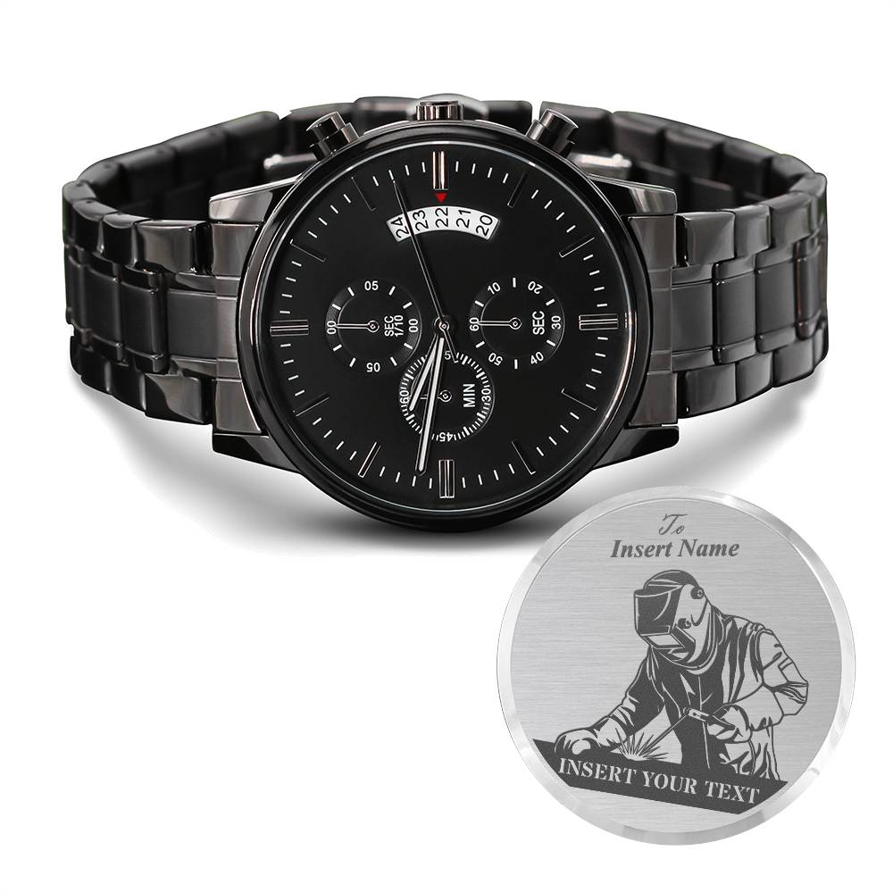 Personalized Laser-Engraved Pipeline Welder Metal Wristwatch With Custom Text And Gift Box 3