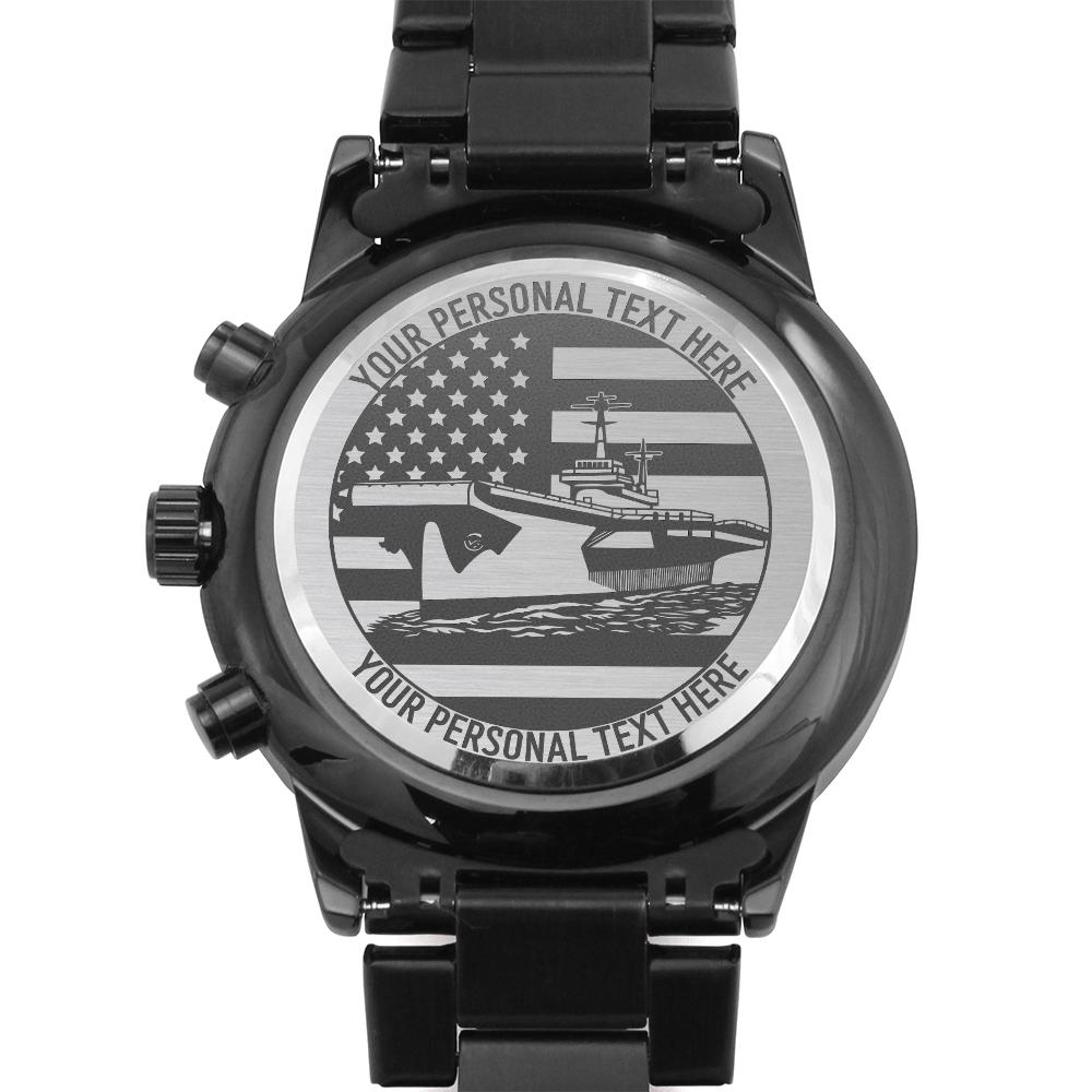 Personalized Laser-Engraved US Battleship Wristwatch With Custom Text And Gift Box