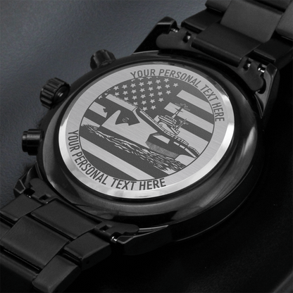 Personalized Laser-Engraved US Battleship Wristwatch With Custom Text And Gift Box 2