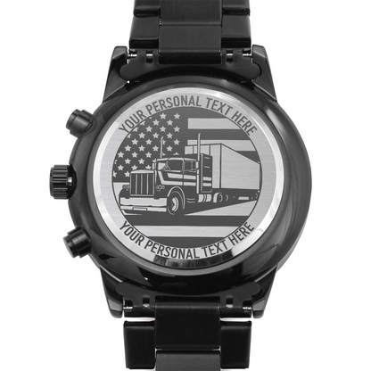 Personalized Laser-Engraved US Big Rig Metal Wristwatch With Custom Text And Gift Box