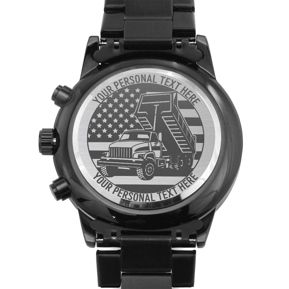 Personalized Laser-Engraved US Dumptruck Metal Wristwatch With Custom Text And LED Gift Box