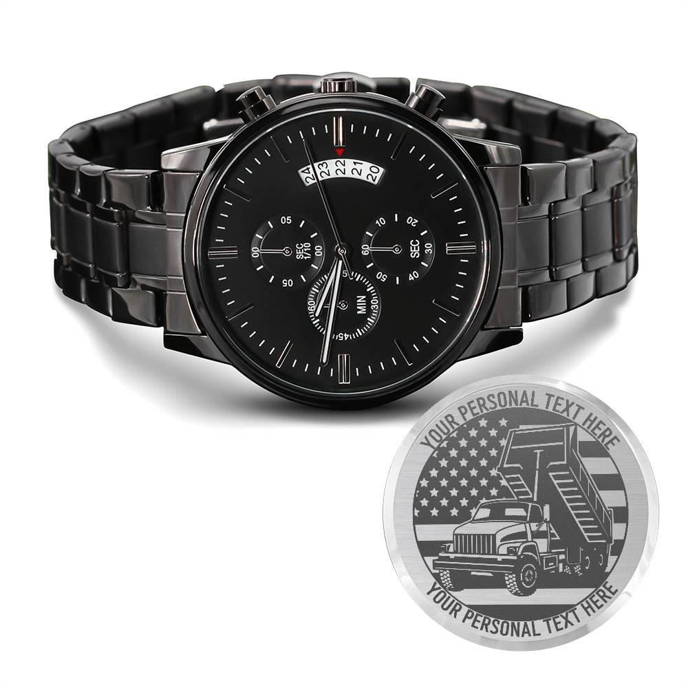 Personalized Laser-Engraved US Dumptruck Metal Wristwatch With Custom Text And LED Gift Box 1