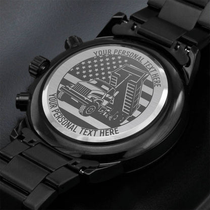 Personalized Laser-Engraved US Dumptruck Metal Wristwatch With Custom Text And LED Gift Box 2