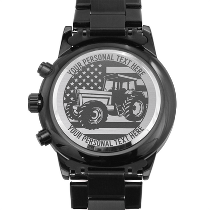 Personalized Laser-Engraved US Tractor Metal Wristwatch With Custom Text And LED Gift Box