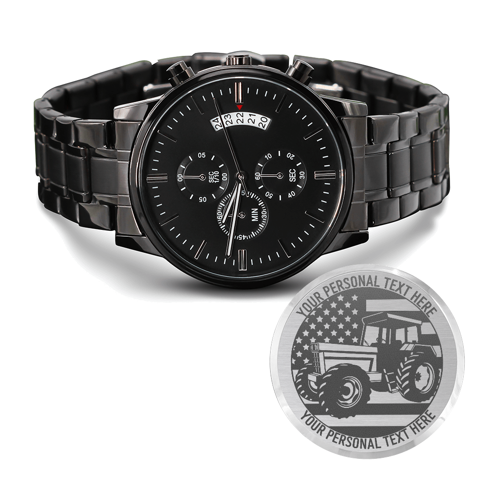Personalized Laser-Engraved US Tractor Metal Wristwatch With Custom Text And LED Gift Box 1
