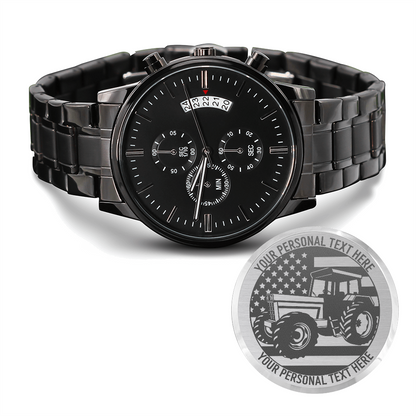 Personalized Laser-Engraved US Tractor Metal Wristwatch With Custom Text And LED Gift Box 1