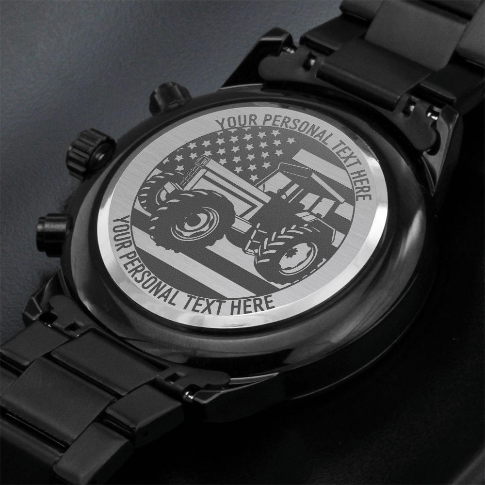 Personalized Laser-Engraved US Tractor Metal Wristwatch With Custom Text And LED Gift Box 2