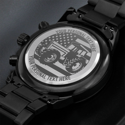 Personalized Laser-Engraved US Tractor Metal Wristwatch With Custom Text And LED Gift Box 2