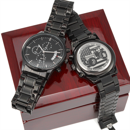 Personalized Laser-Engraved US Tractor Metal Wristwatch With Custom Text And LED Gift Box 3