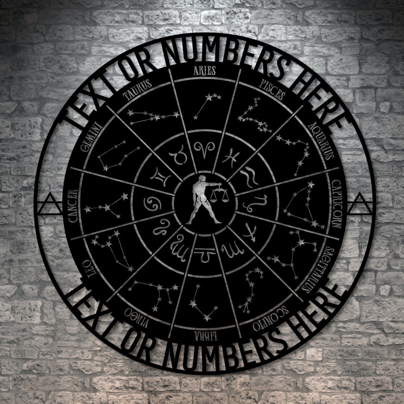 Personalized Libra Zodiac Wheel Name Metal Sign Decor In Black With Custom Text