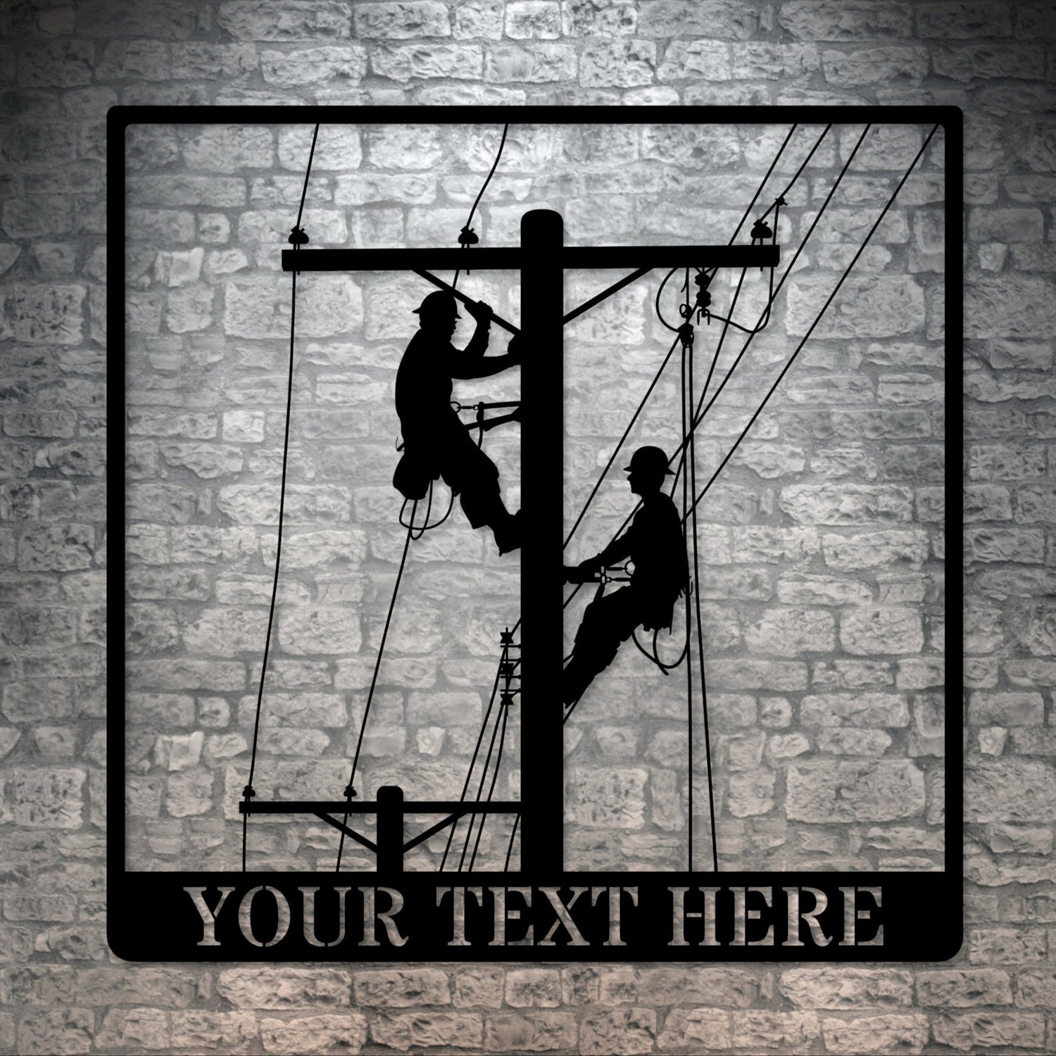 Personalized Linemen Workers Name Metal Sign Decor In Black With Custom Text