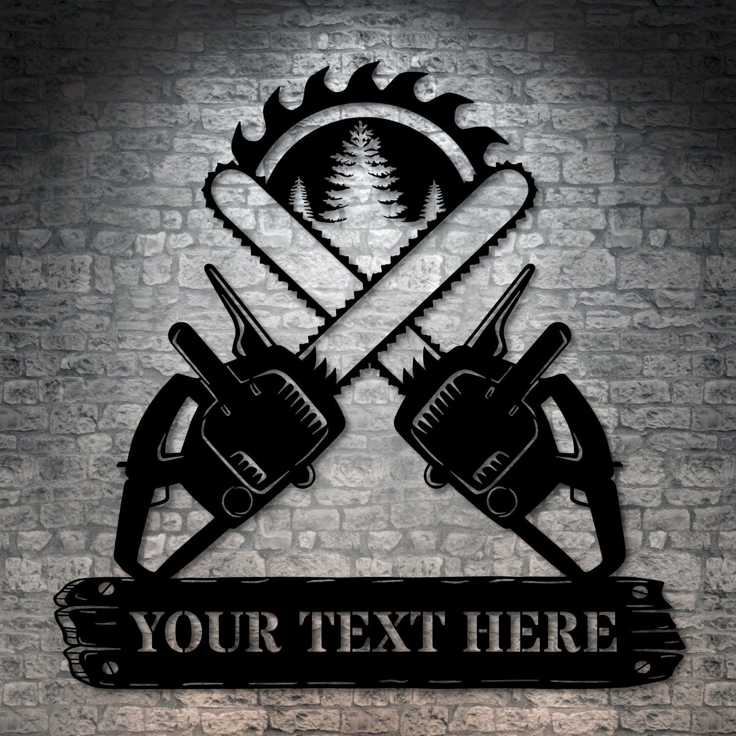 Personalized Lumberjack Chainsaw Name Metal Sign Decor In Black With Custom Text