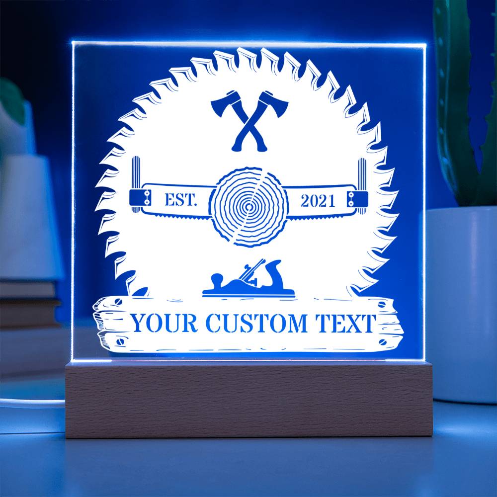 Personalized Lumberjack LED Acrylic Sign In Blue With Custom Text