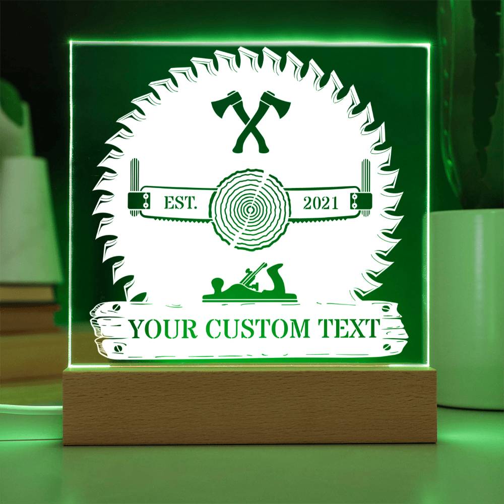 Personalized Lumberjack LED Acrylic Sign In Green With Custom Text
