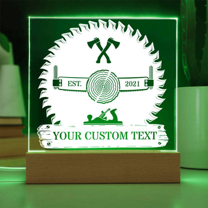 Personalized Lumberjack LED Acrylic Sign In Green With Custom Text