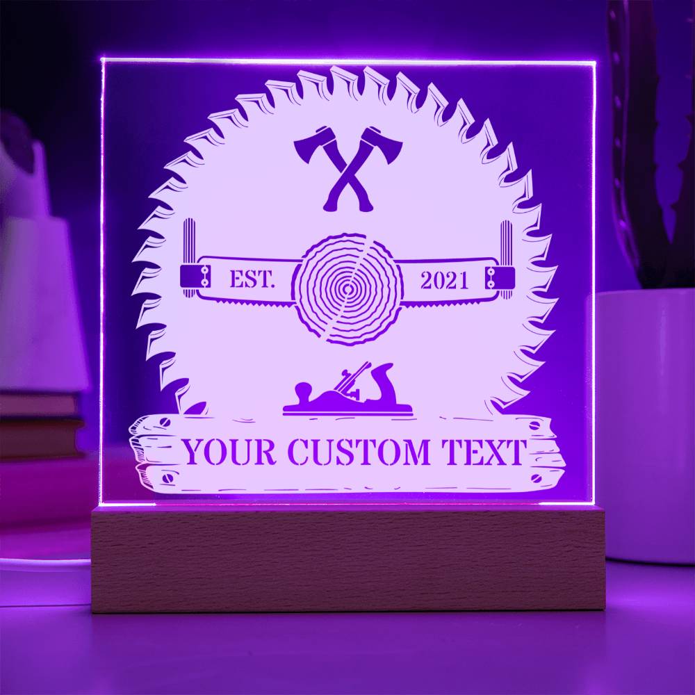 Personalized Lumberjack LED Acrylic Sign In Purple With Custom Text