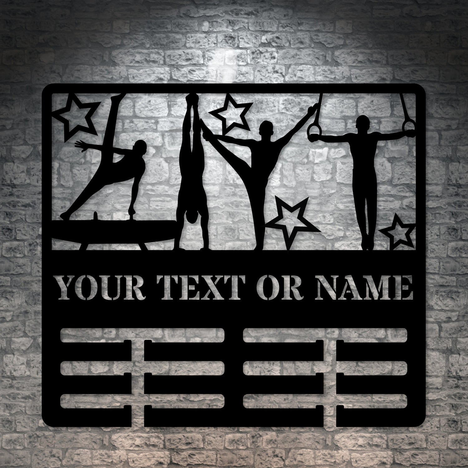 Personalized Male Gymnast Medal Holder Name Metal Sign Decor In Black With Custom Text