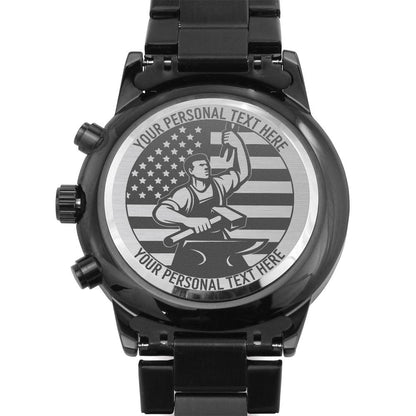 Personalized Men's Laser-Engraved American Blacksmith Wristwatch With Custom Text And Luxury LED Gift Box