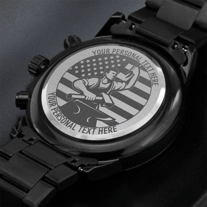 Personalized Men's Laser-Engraved American Blacksmith Wristwatch With Custom Text And Luxury LED Gift Box 3