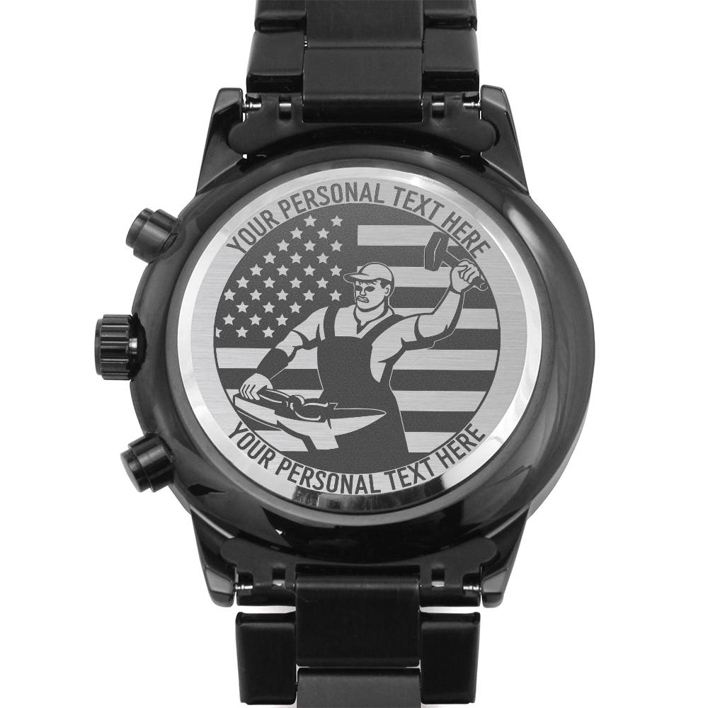 Personalized Men's Laser-Engraved American Ironworker Wristwatch With Custom Text