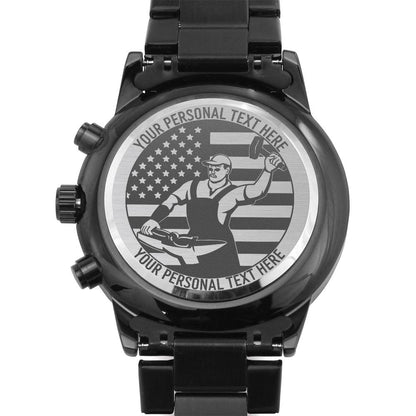 Personalized Men's Laser-Engraved American Ironworker Wristwatch With Custom Text