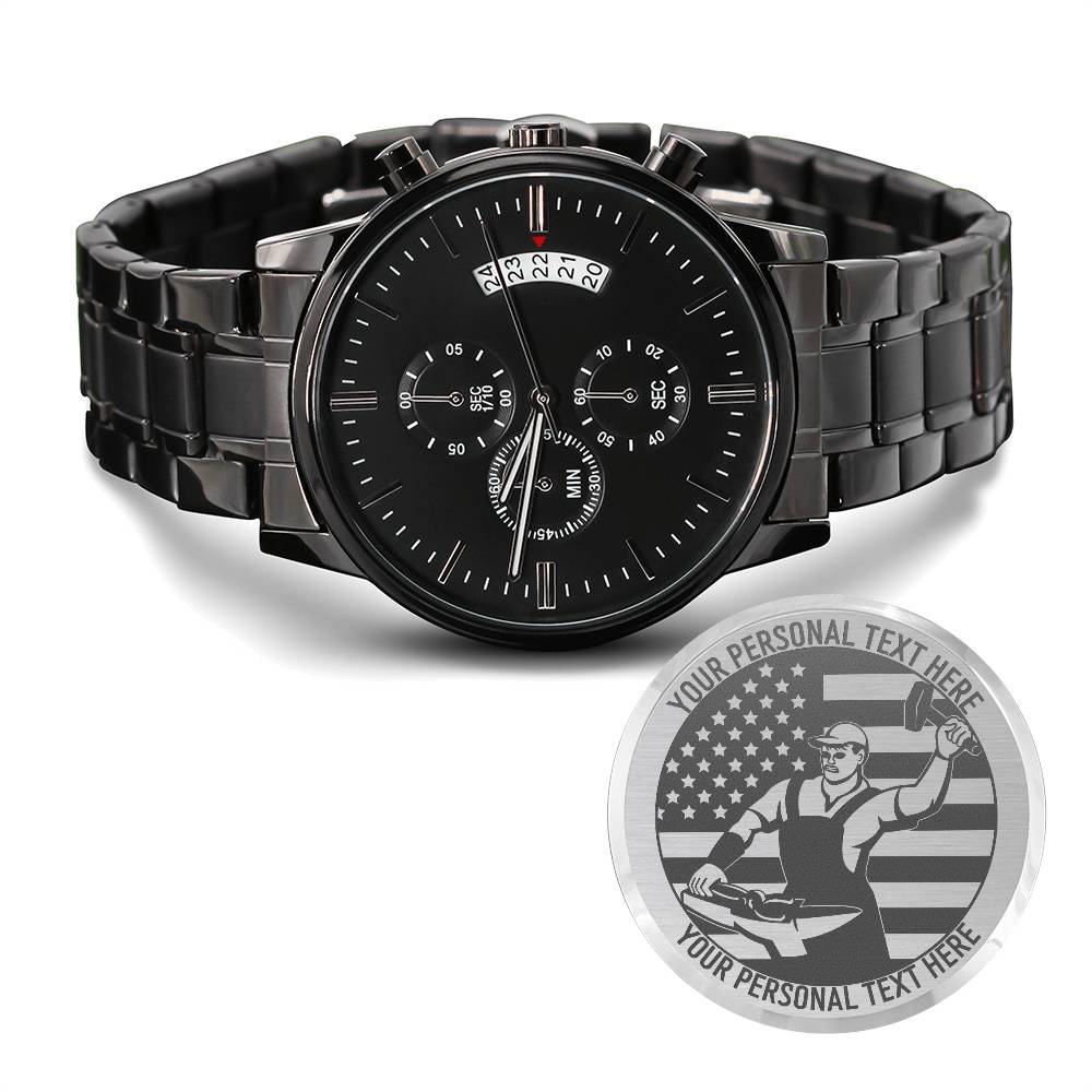 Personalized Men's Laser-Engraved American Ironworker Wristwatch With Custom Text And LED Gift Box 1