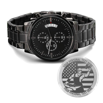 Personalized Men's Laser-Engraved American Ironworker Wristwatch With Custom Text And LED Gift Box 1