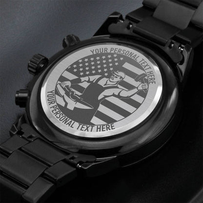 Personalized Men's Laser-Engraved American Ironworker Wristwatch With Custom Text And LED Gift Box 2