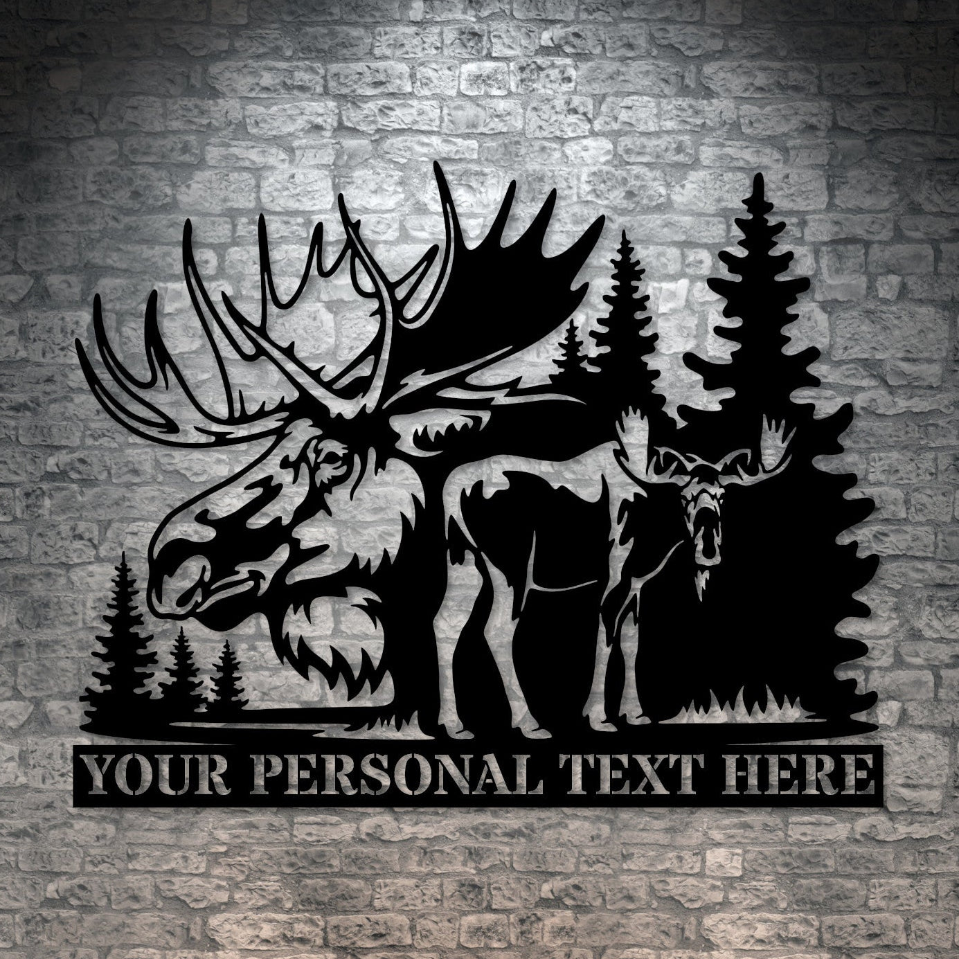 Personalized Moose Forest Name Metal Sign Decor In Black With Custom Text