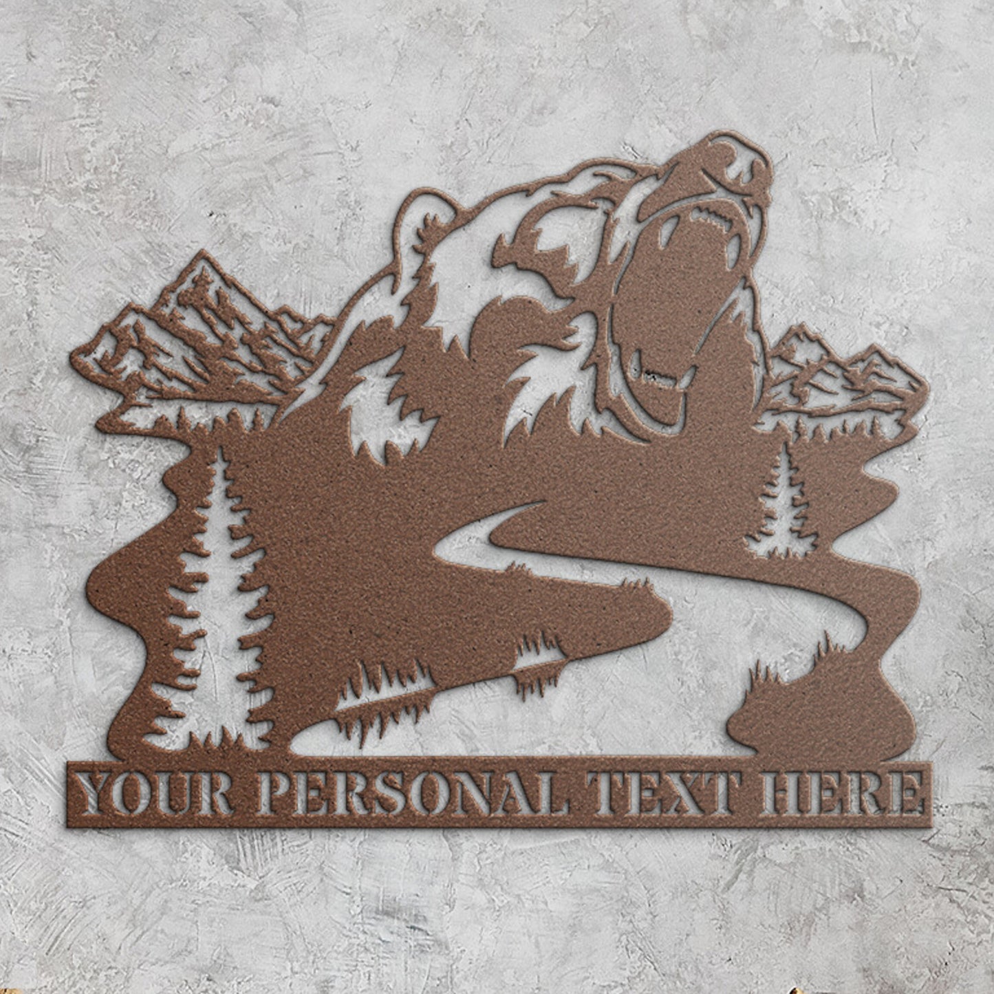 Personalized Bear Roaring At The Mountain River Metal Sign, Custom Bear Wall Art, Bear Steel Sign Monogram, Bear Wall Decor Metal Sign