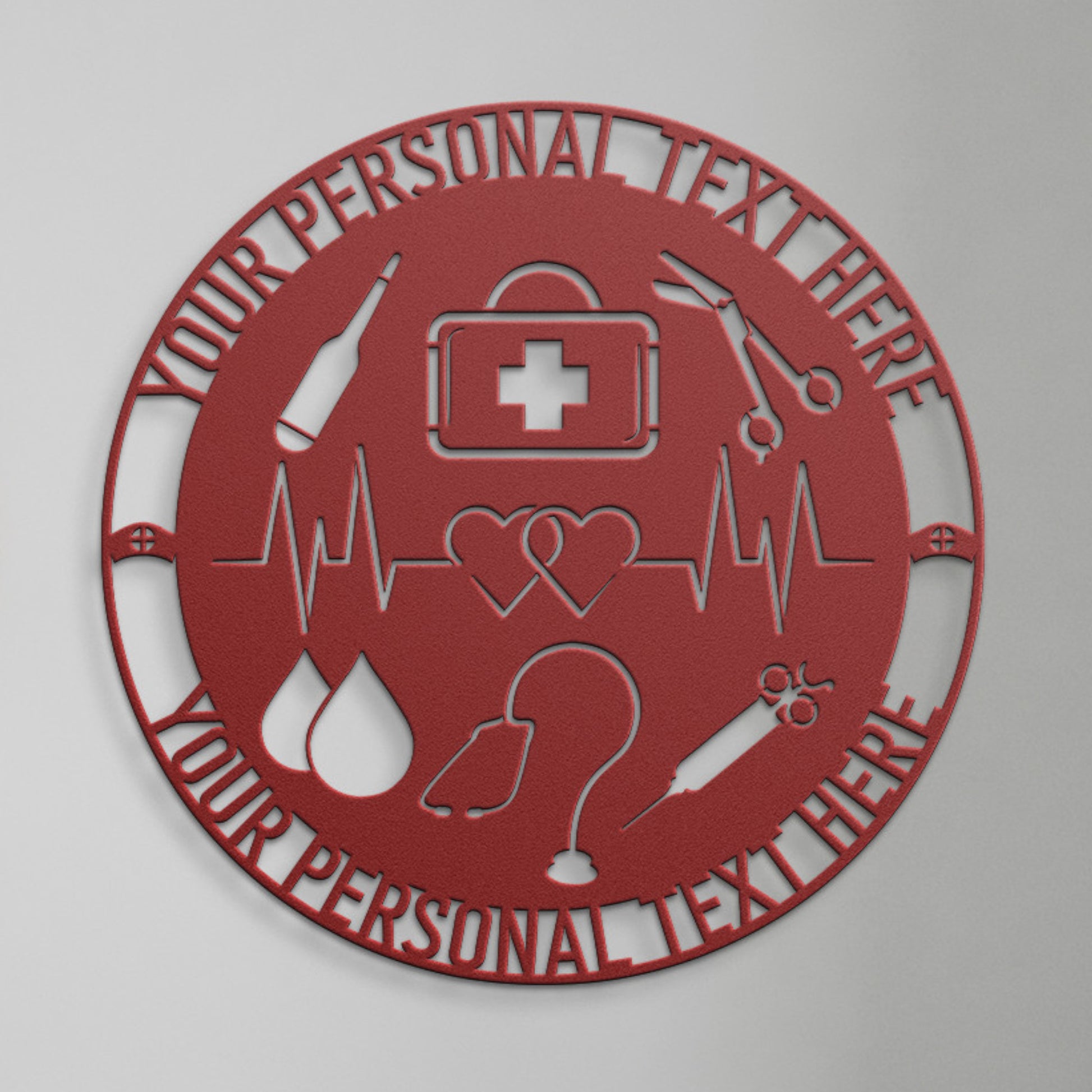 Personalized Nurse Name Metal Sign Decor In Red With Custom Text
