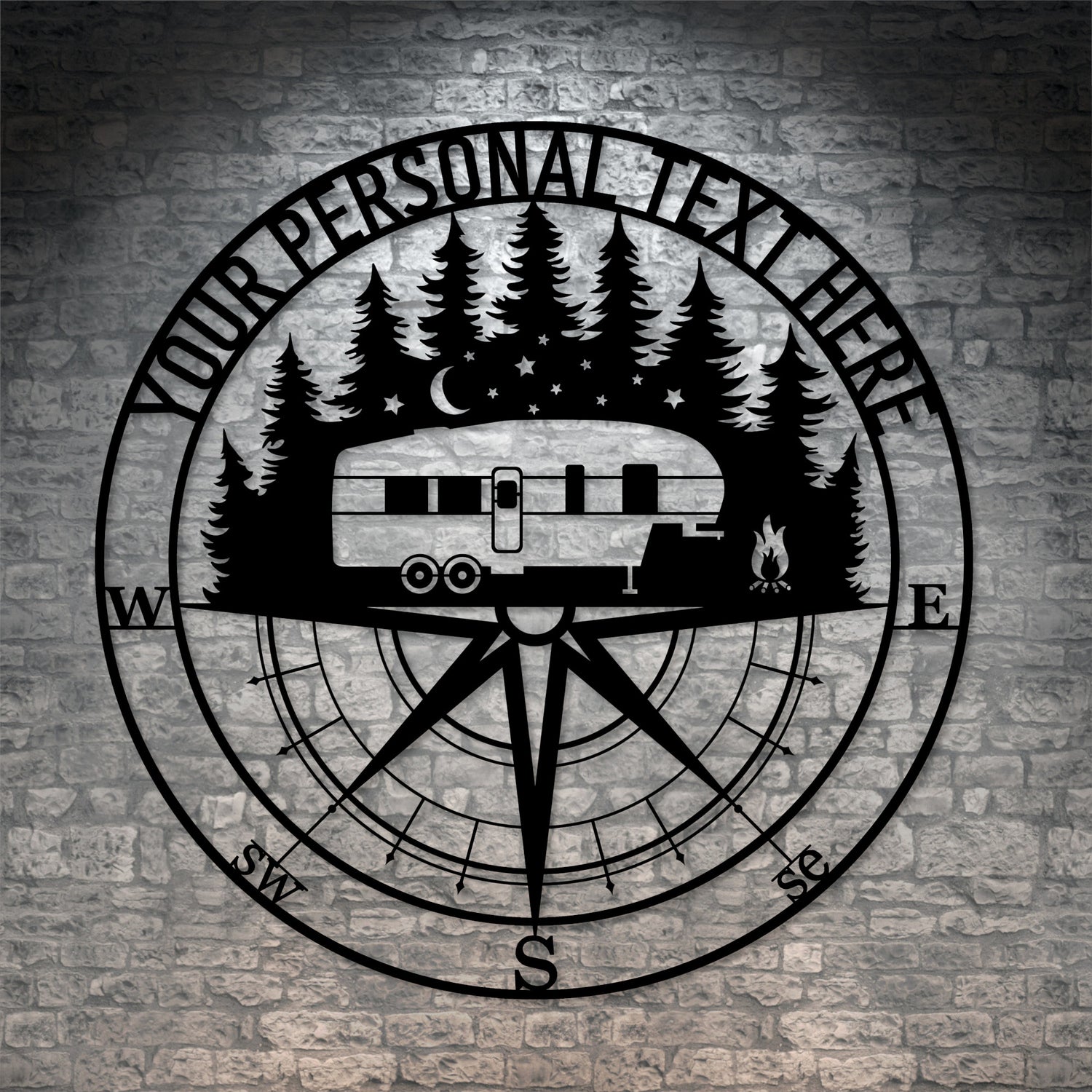 Personalized Outdoor Camping Metal Sign Decor In Black With Custom Text