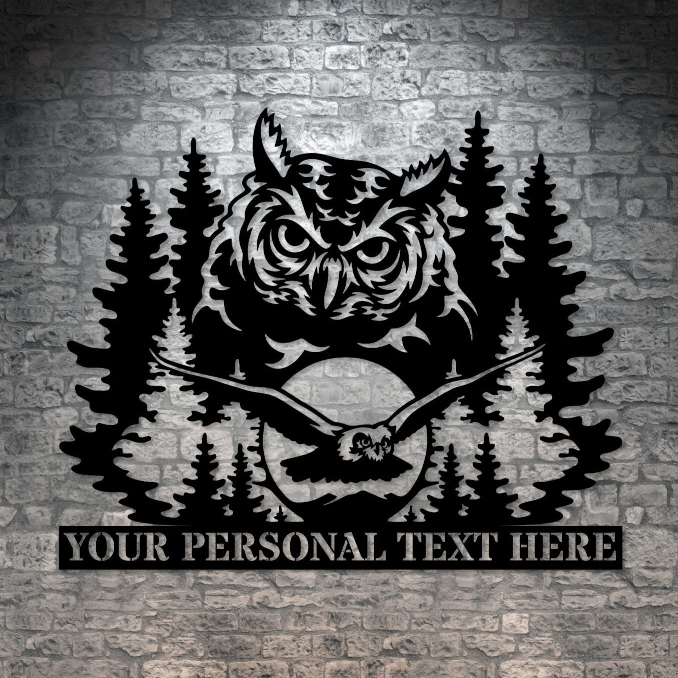 Personalized Owl Name Metal Sign Gift Decor In Black With Custom Text