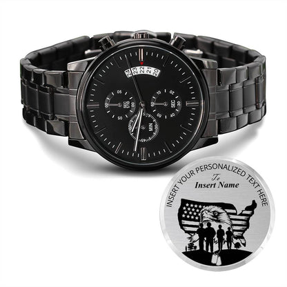 Personalized Patriotic US Eagle Military Metal Watch With Custom Text And Gift Box 2