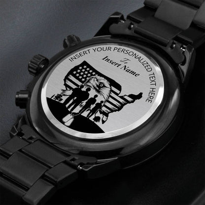 Personalized Patriotic US Eagle Military Metal Watch With Custom Text And Gift Box 3
