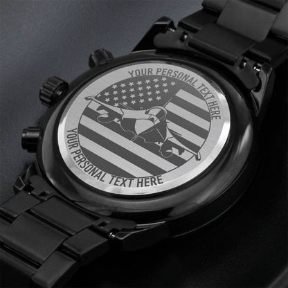 Personalized Patriotic US Fighter Pilot Metal Wristwatch With Custom Text And Gift Box 2