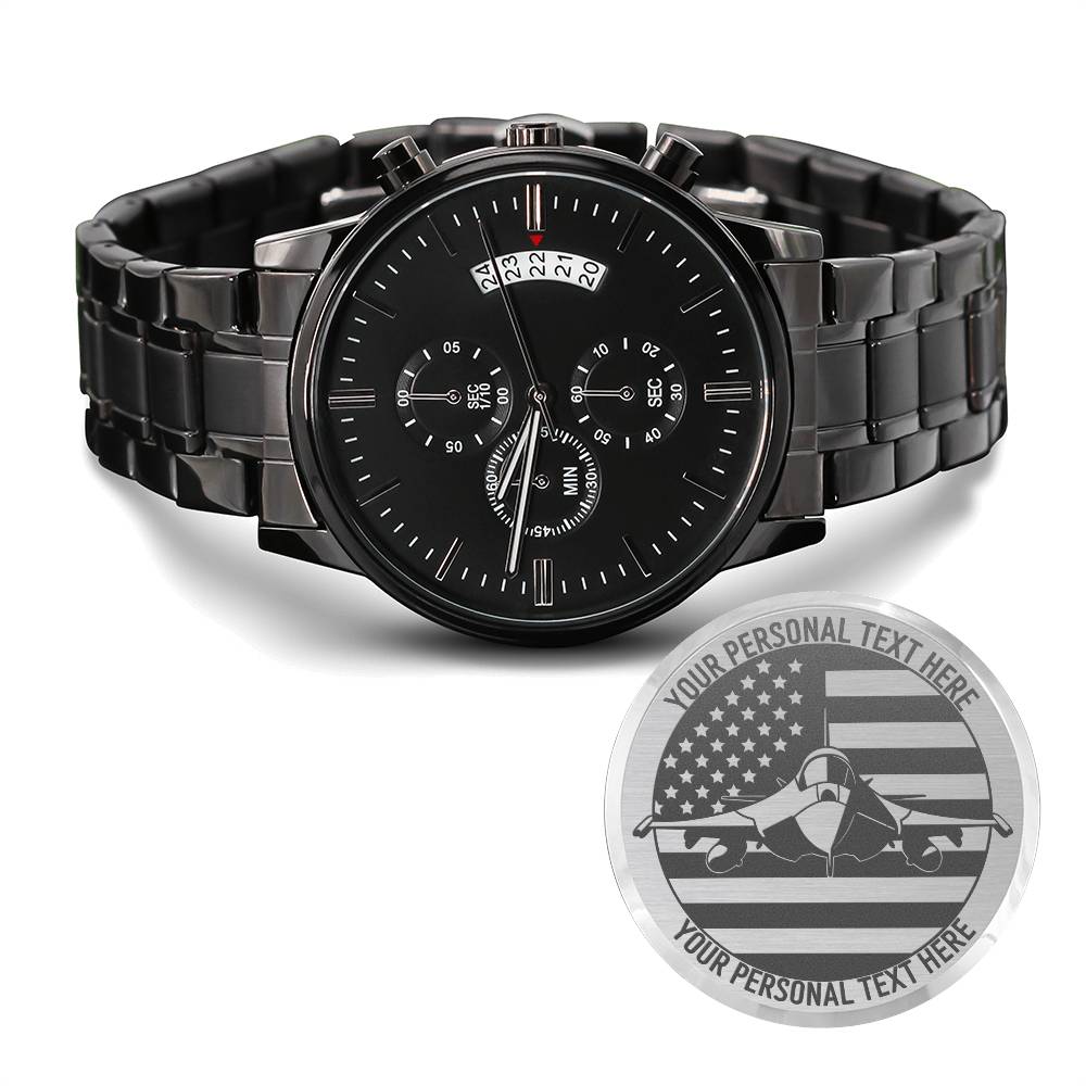 Personalized Patriotic US Fighter Pilot Metal Wristwatch With Custom Text And Gift Box 3