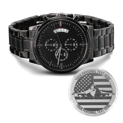Personalized Patriotic US Fighter Pilot Metal Wristwatch With Custom Text And Gift Box 3