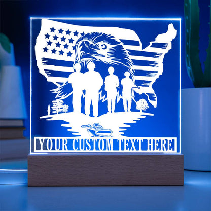 Personalized Patriotic US Military Name Acrylic LED Sign In Blue With Custom Text