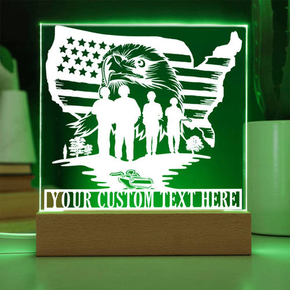 Personalized Patriotic US Military Name Acrylic LED Sign In Green With Custom Text