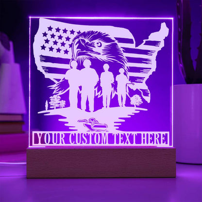 Personalized Patriotic US Military Name Acrylic LED Sign In Purple With Custom Text