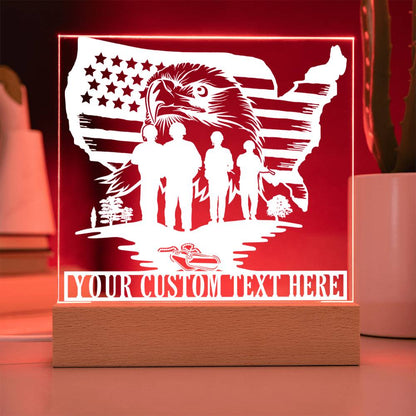 Personalized Patriotic US Military Name Acrylic LED Sign In Red With Custom Text
