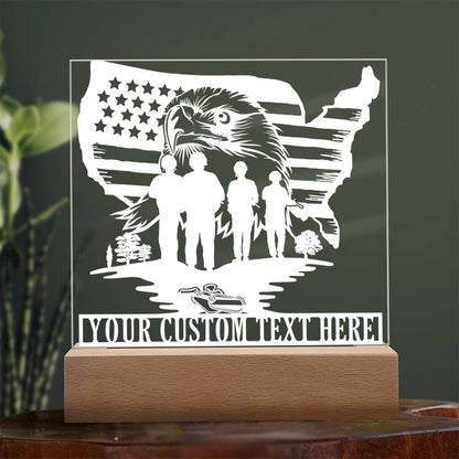 Personalized Patriotic US Military Name Acrylic LED Sign In White With Custom Text